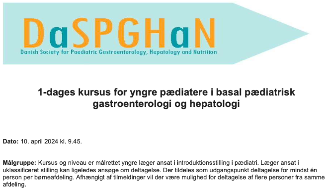 KURSUS I BASAL PÆDIATRISK GASTROENTEROLOGI OG HEPATOLOGI 2024